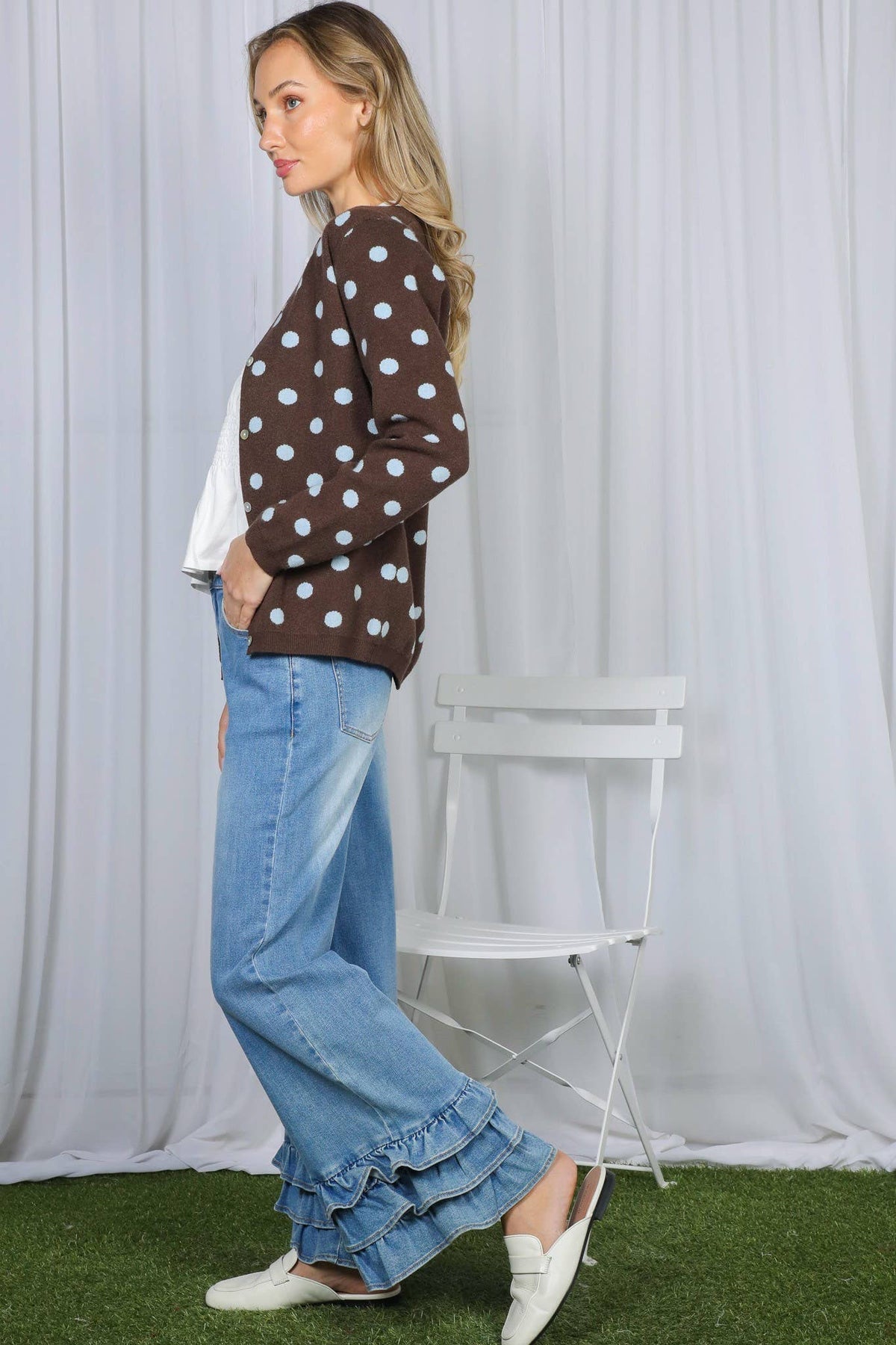 Playful Polka Dot Cozy Knitted Sweater Cardigan