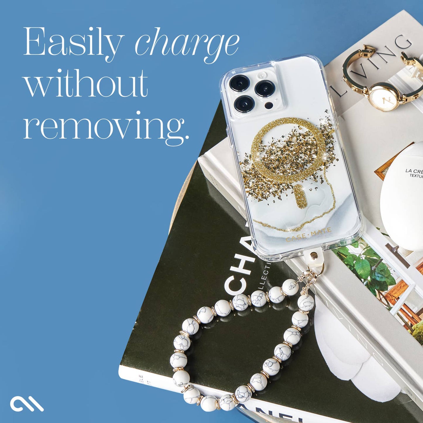 Beaded Marble Phone Charm Wristlet