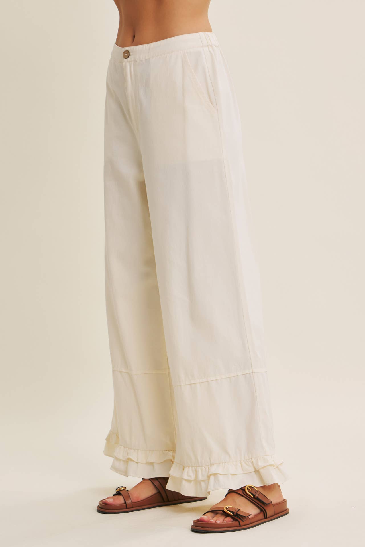 DREAMY STATEMENT COTTON WASHED WIDE-LEG PANTS WITH RUFFLES