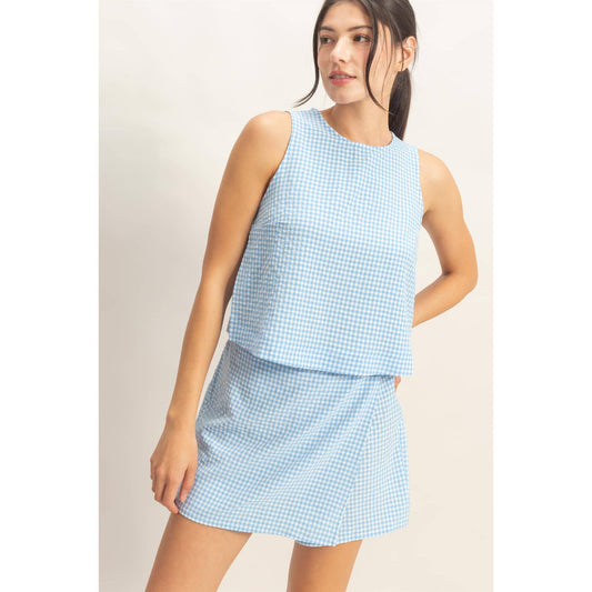 Gingham Checkered Sleeveless Top And Skort Set