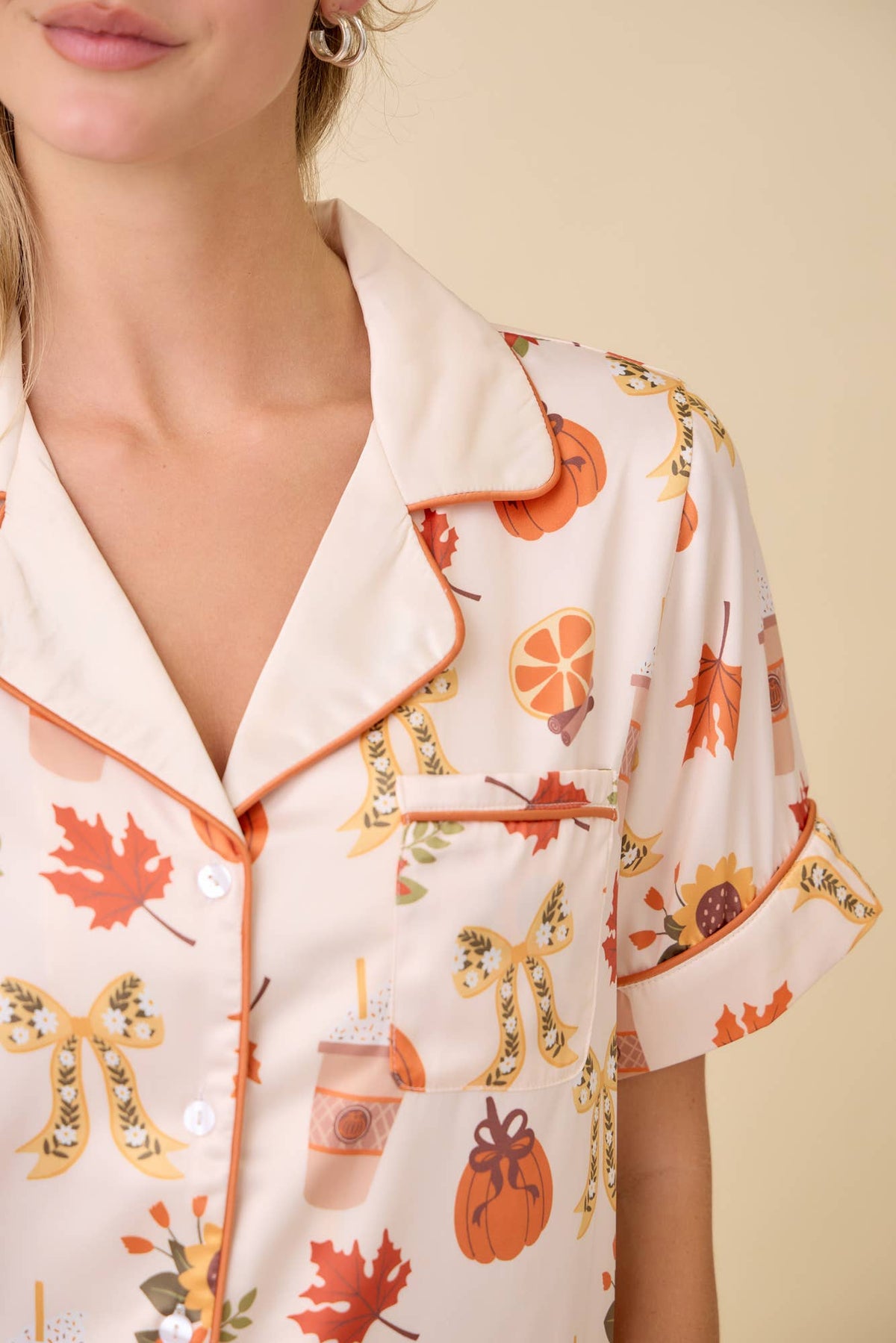 Pumpkin Spice Fall Print Pajama Set – Holiday Sleepwear
