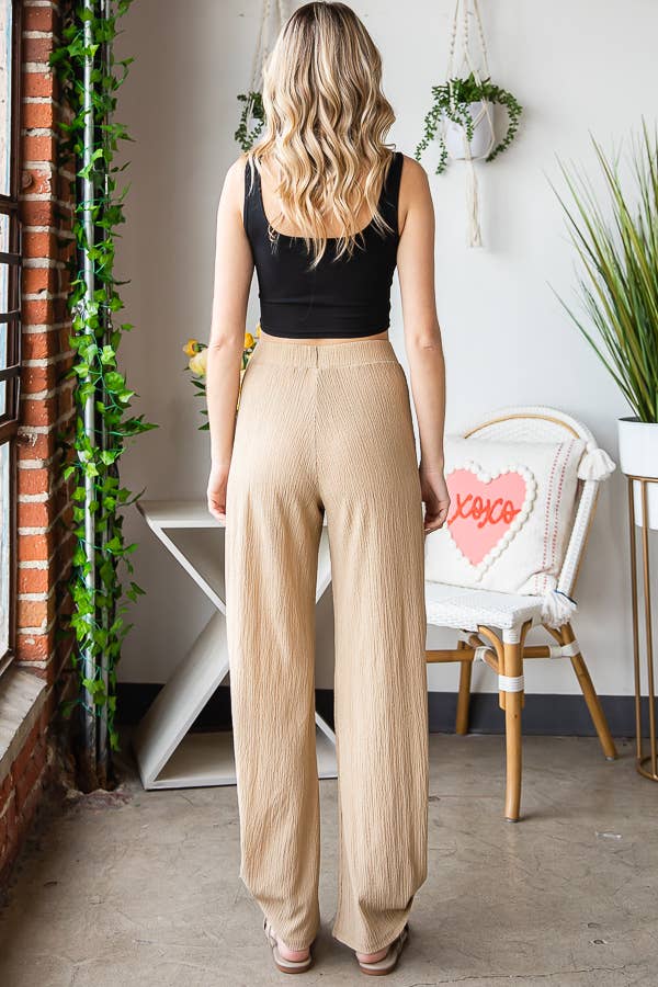 Lightweight Crinkle Ankle Tie Split Side Flowy Pants  P5047