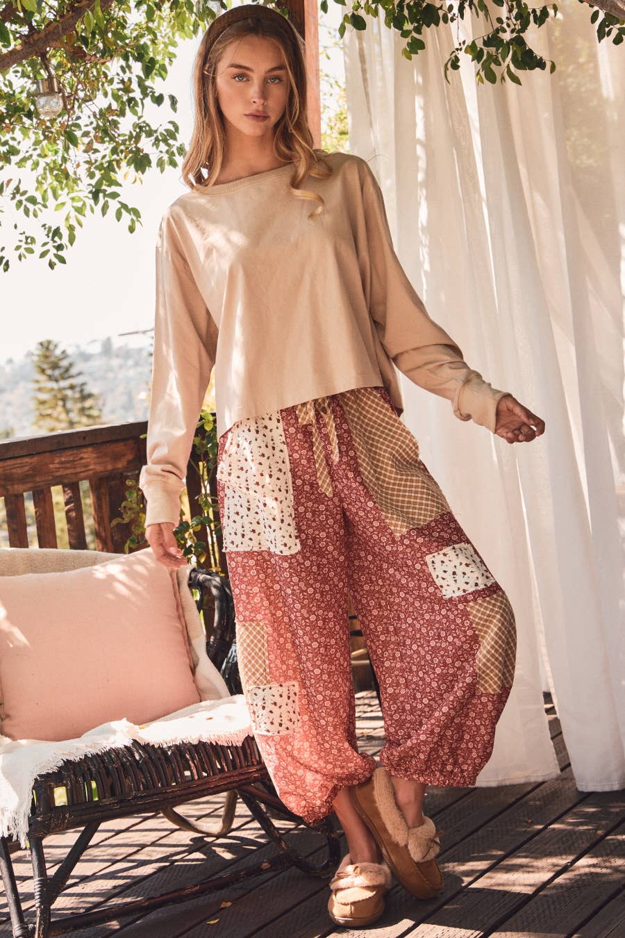 Floral Patchwork Printed Balloon Pants