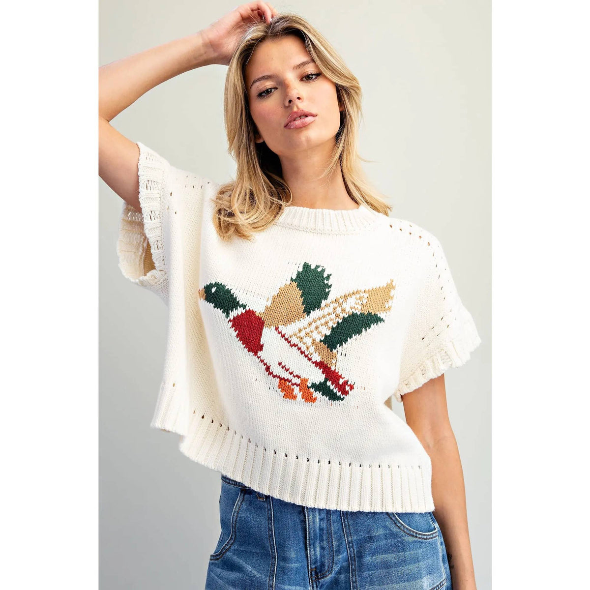 Duck Graphic Short Sleeve Sweater Top