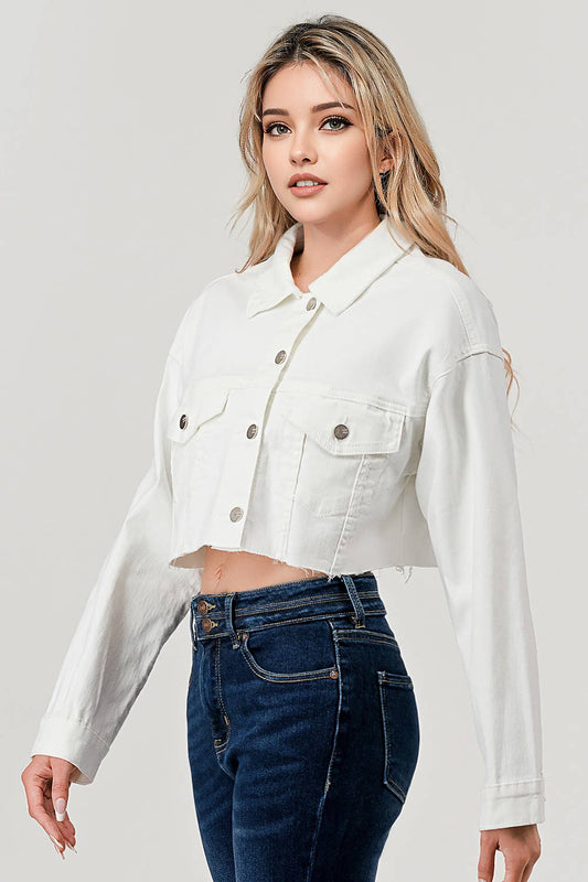 White Cropped Denim Jacket