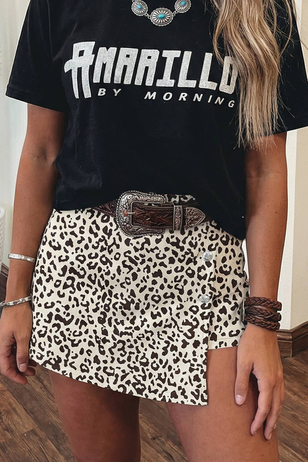 Brown Leopard Print Button Overlap Denim Shorts