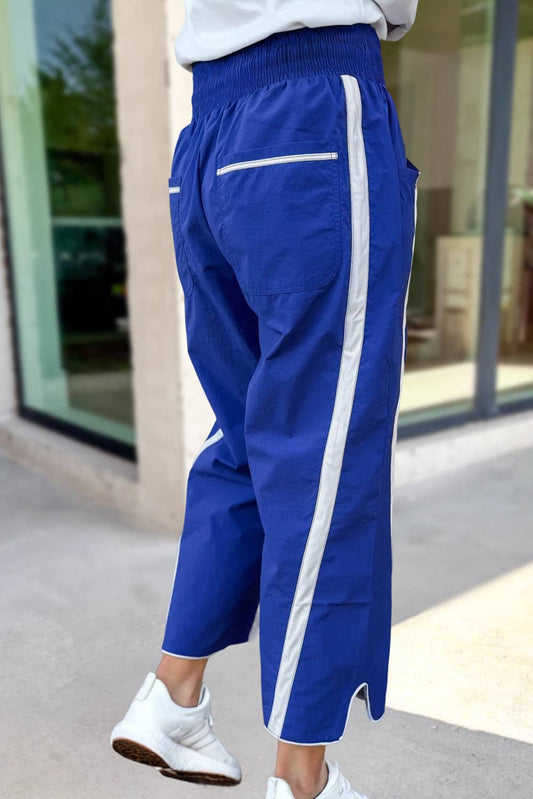 Stripe Smocked Waist Drawstring Cropped Pants |