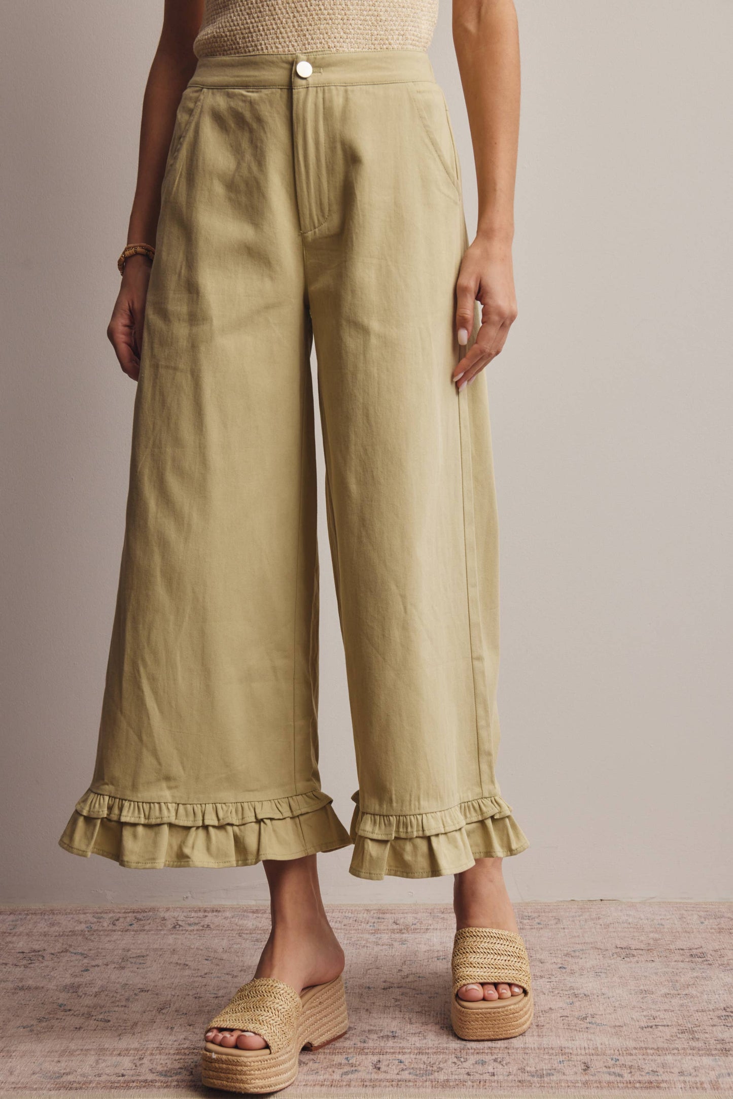 Ruffle Hem Wide-Leg Pants