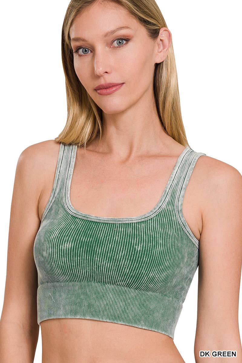 Washed Rib Square neck Crop Tank - Zenana