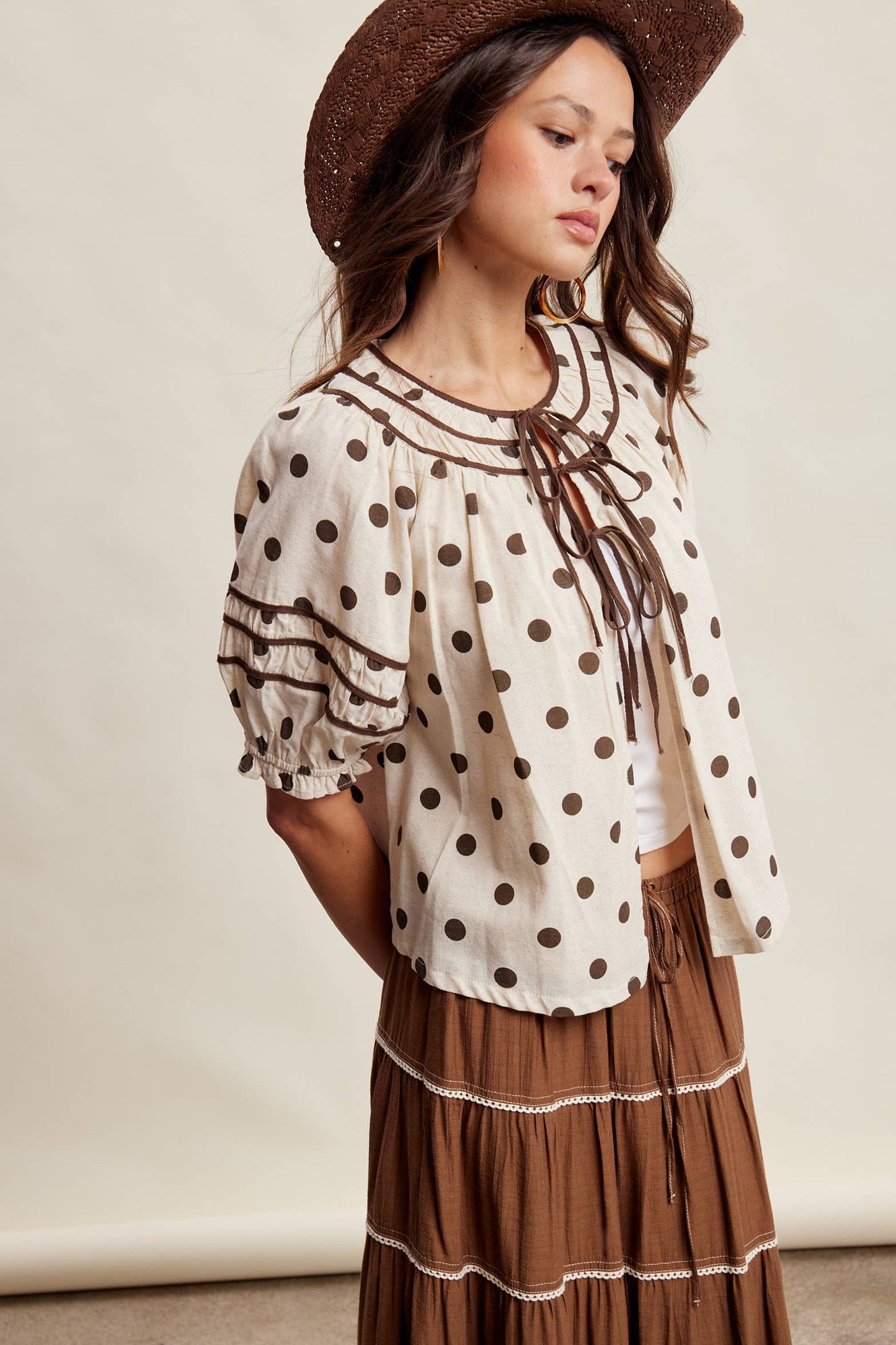 Polka Dot Ruffle Trim Blouse LT1456
