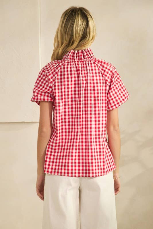 Gingham Check Puff Sleeve Top