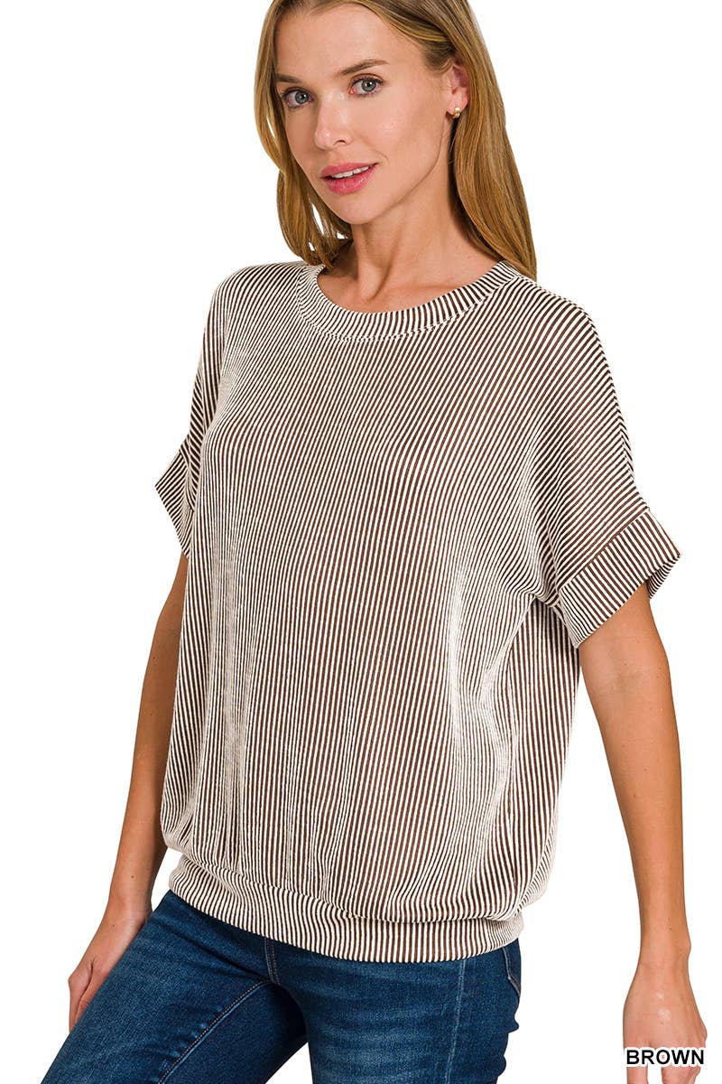 Corded Rib Short Sleeve Top