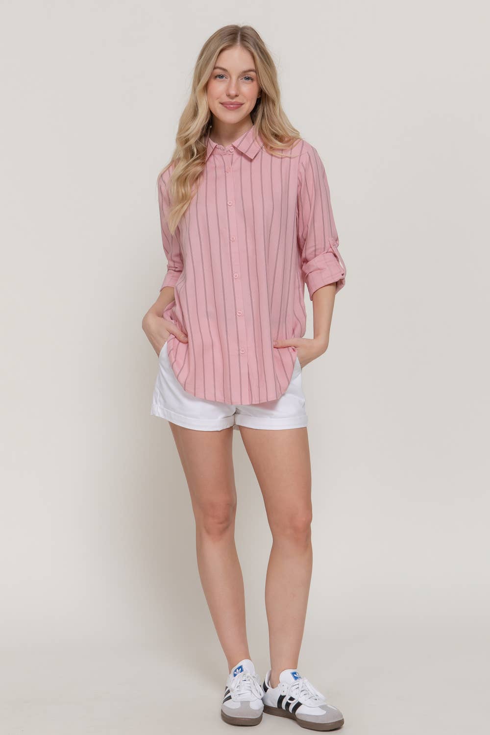 Long Sleeve Button Down Stripe Linen Oversized Shirt