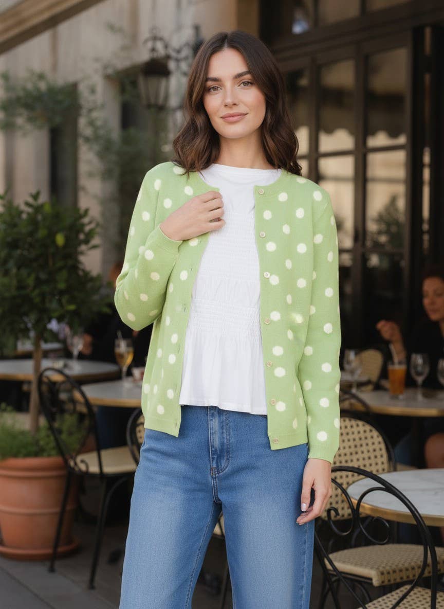 Playful Polka Dot Cozy Knitted Sweater Cardigan