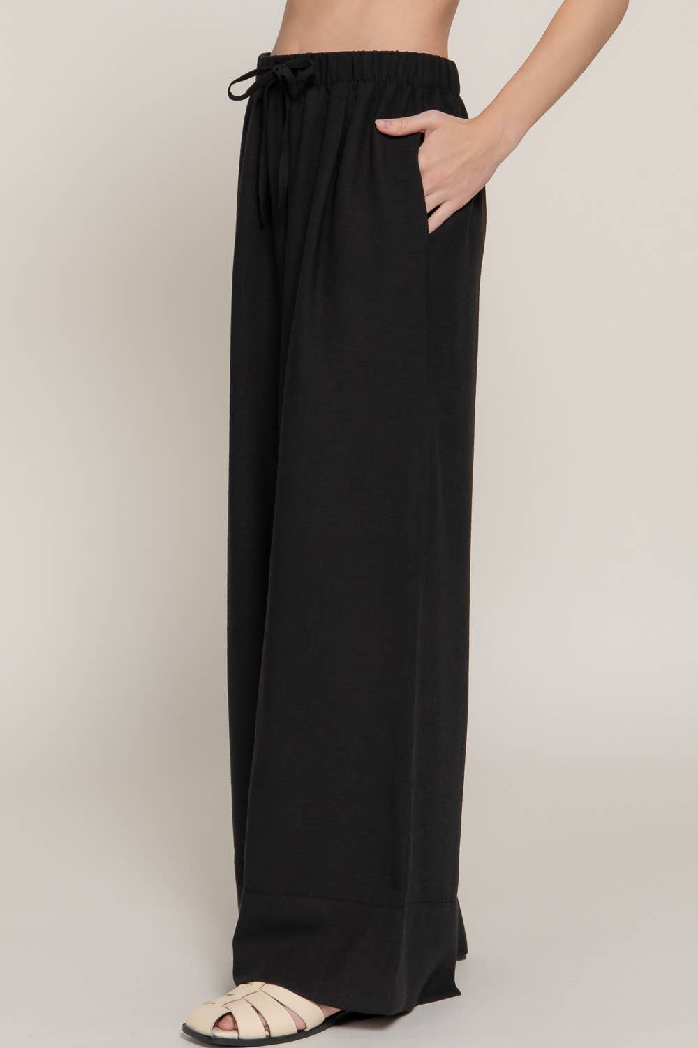 Waist Band With String Linen Effect Palazzo Pants