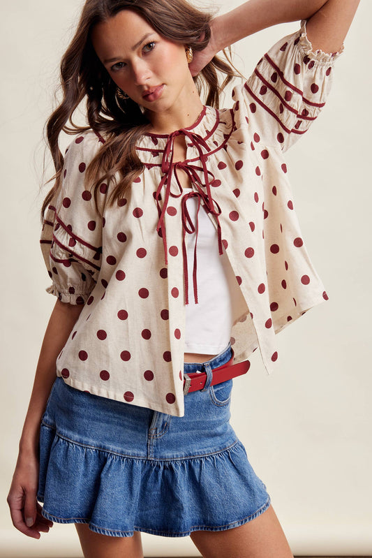 Polka Dot Ruffle Trim Blouse LT1456