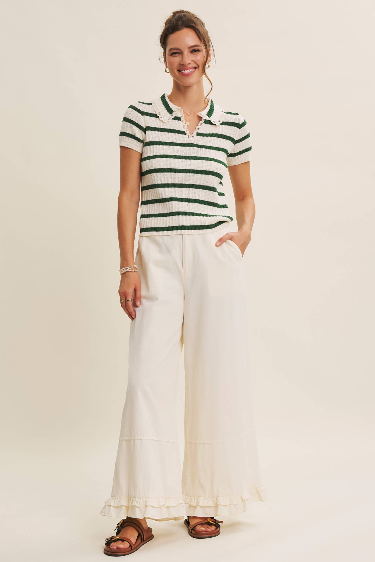 DREAMY STATEMENT COTTON WASHED WIDE-LEG PANTS WITH RUFFLES