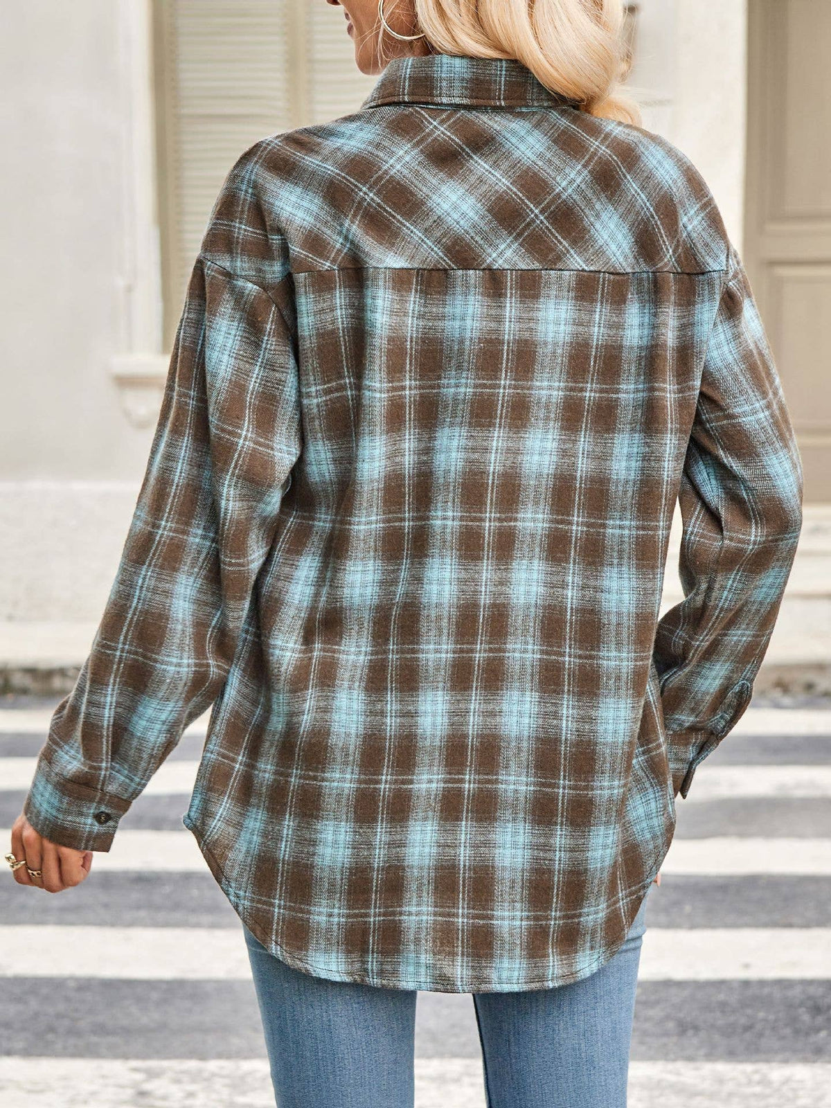 Plaid Button Down Long Sleeve Shirt for Women