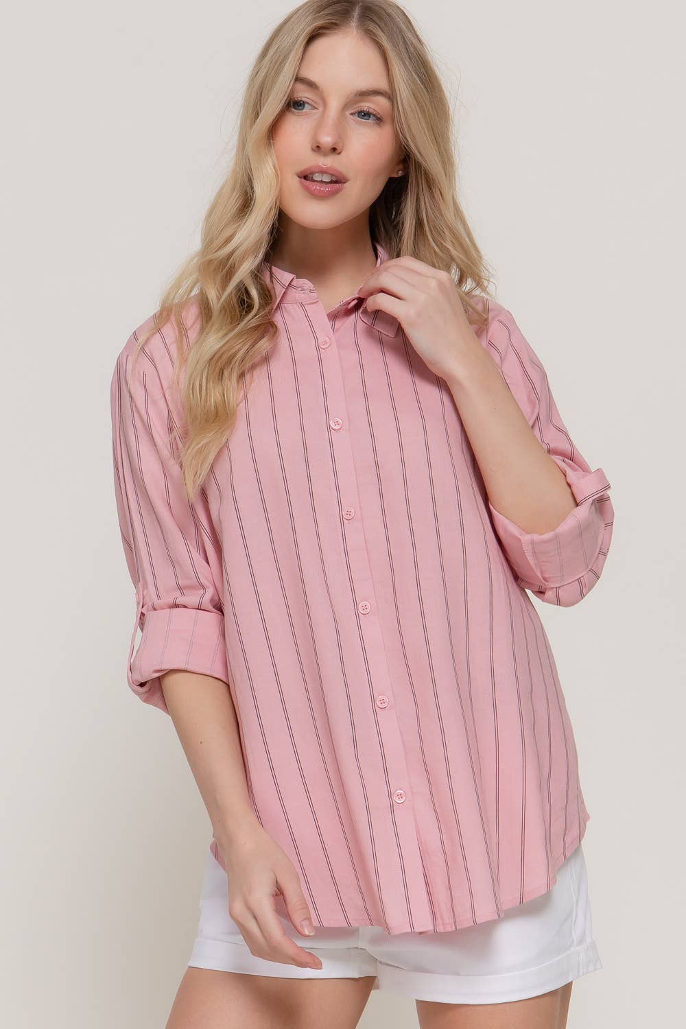 Long Sleeve Button Down Stripe Linen Oversized Shirt