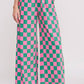 HIGH WAIST CHECKERED STRAIGHT LEG KNIT PANTS