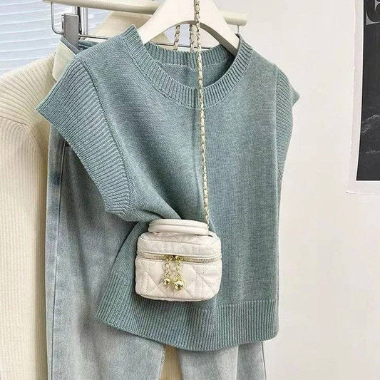Solid Color Knit Short Sleeve T-Shirt
