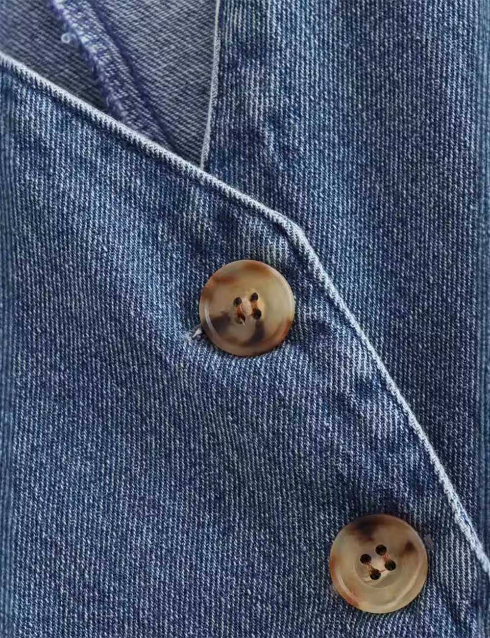 Sweetkama Denim Solid V-Neck Sleeveless Women Daily Vest