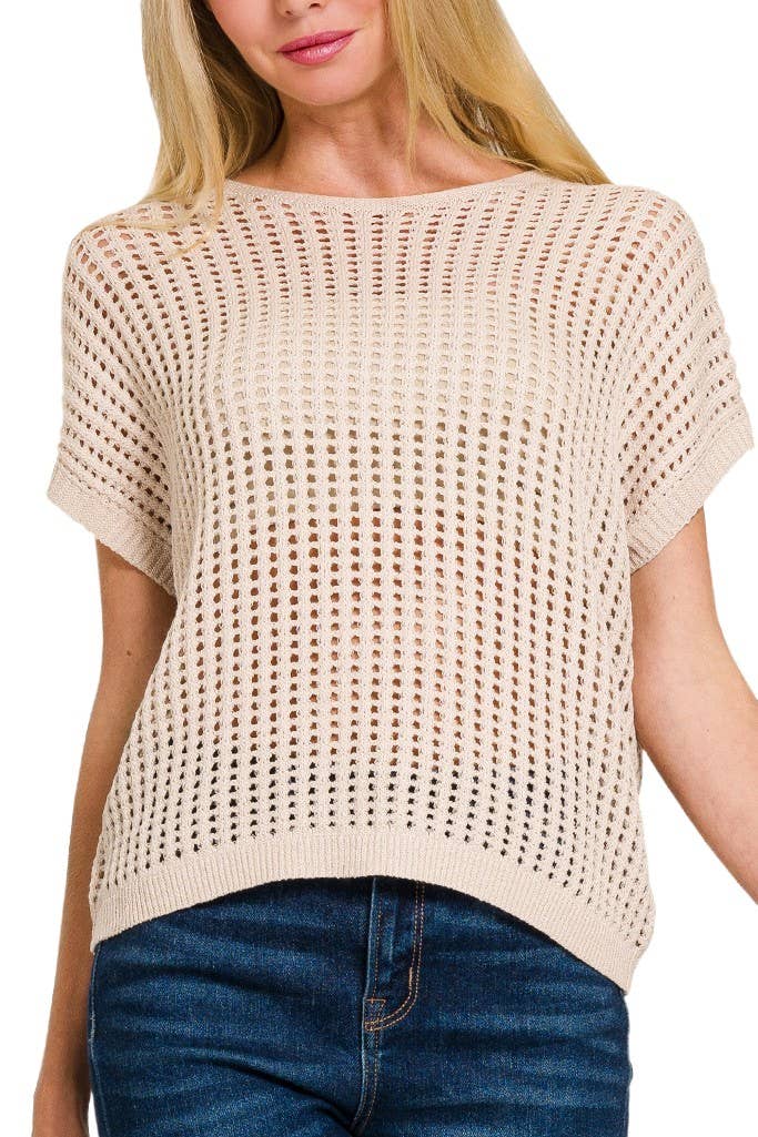 Viscose Crochet Knit Sheer Hollow Sweater