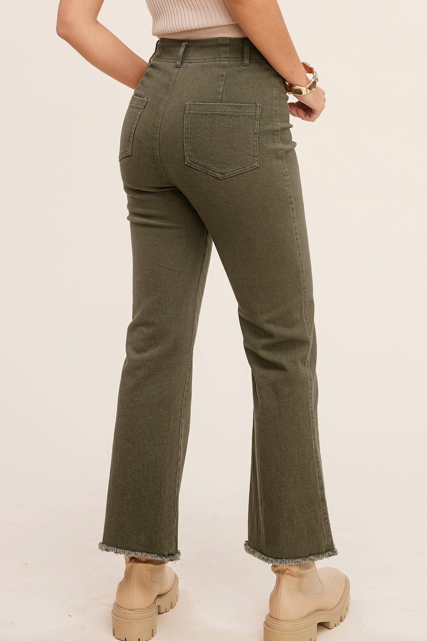 Soft Washed Stretchy High Waisted Flare Pants: Forest
