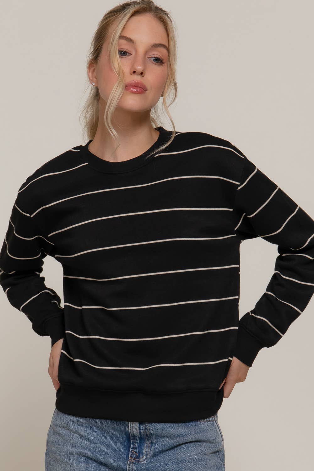 Long Sleeve Engineer Stripe Inner Fleece Sweatshirt