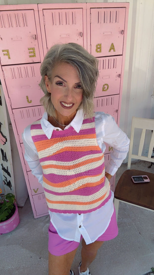 Multi Color Stripe Knit Crop Sweater Top
