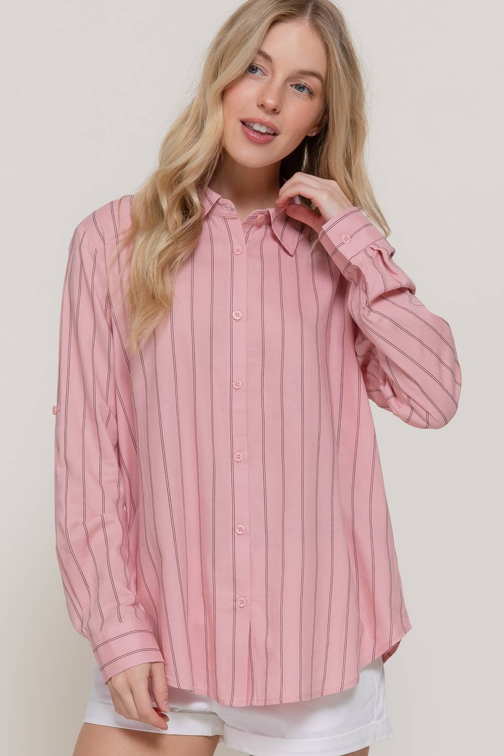 Long Sleeve Button Down Stripe Linen Oversized Shirt