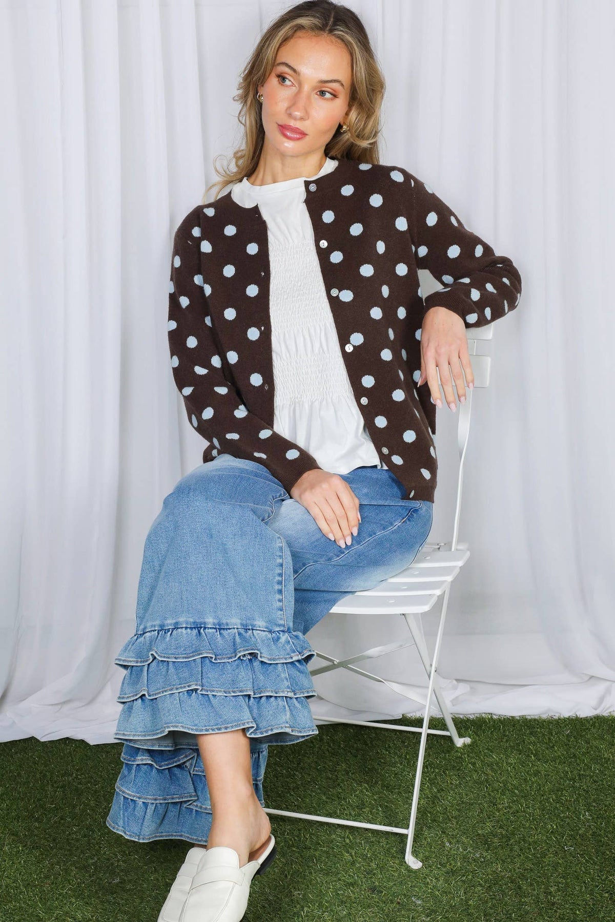 Playful Polka Dot Cozy Knitted Sweater Cardigan