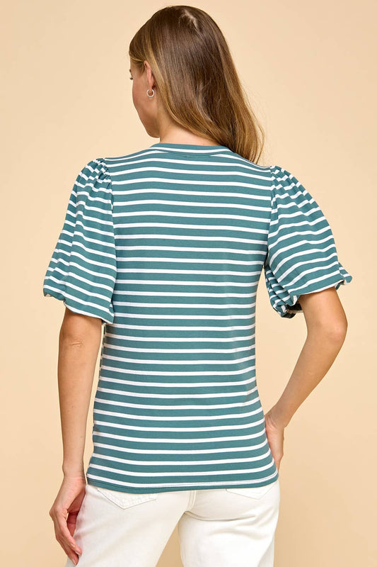 Striped Top with Ruffled Detailed Sleeves
