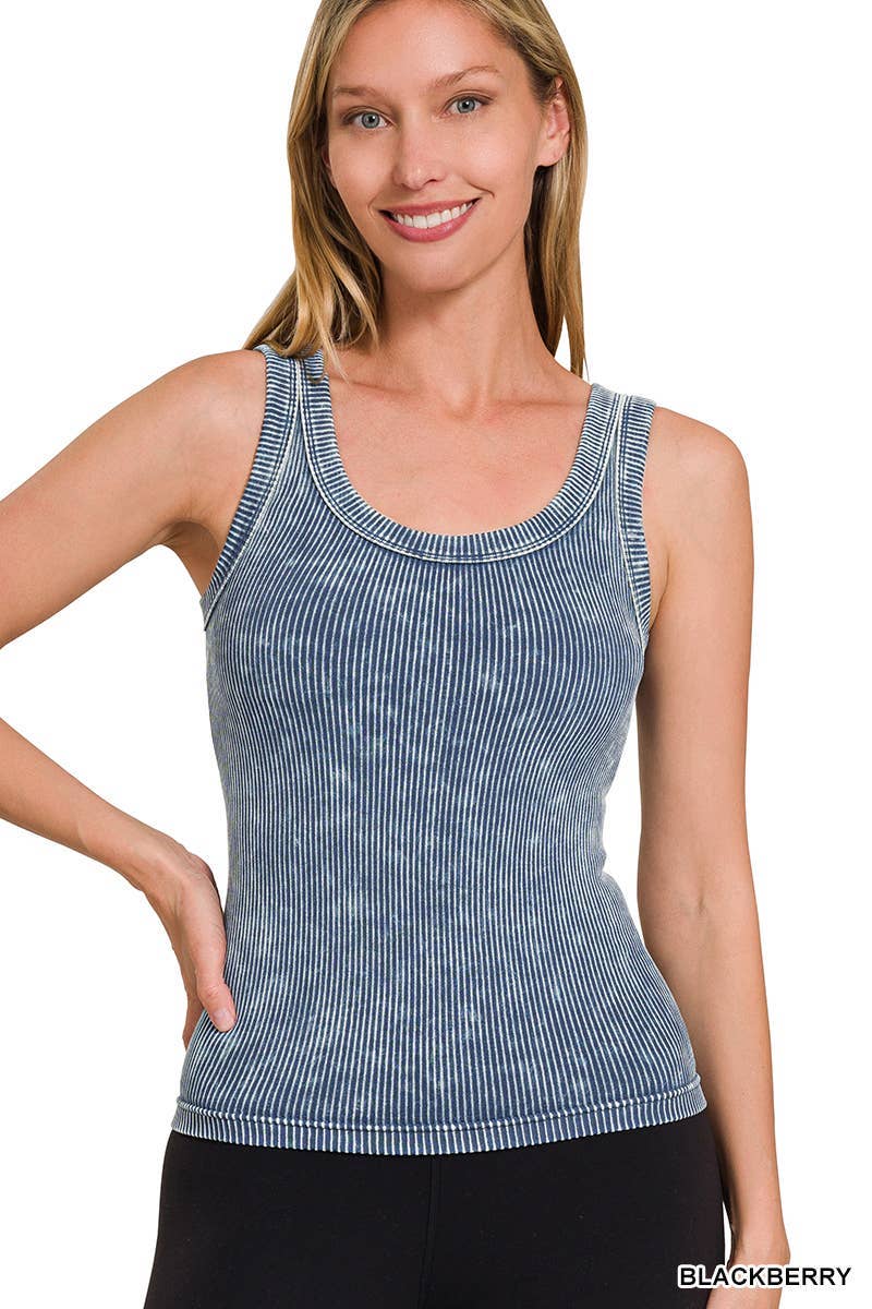 2 Way Neckline Washed Ribbed Seamless Tank Top