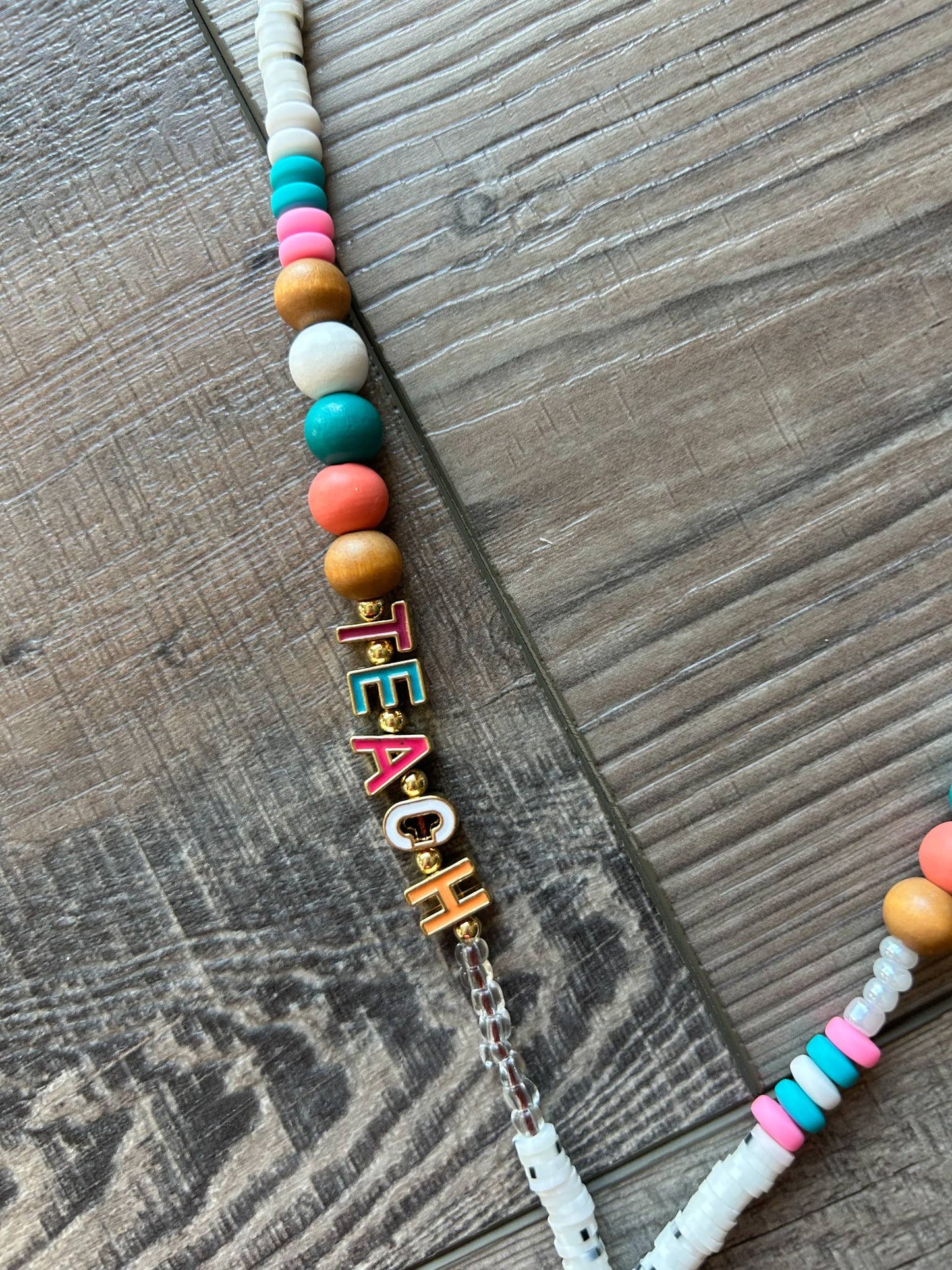 Teach Colorful Beaded Lanyard with Breakaway Clasp