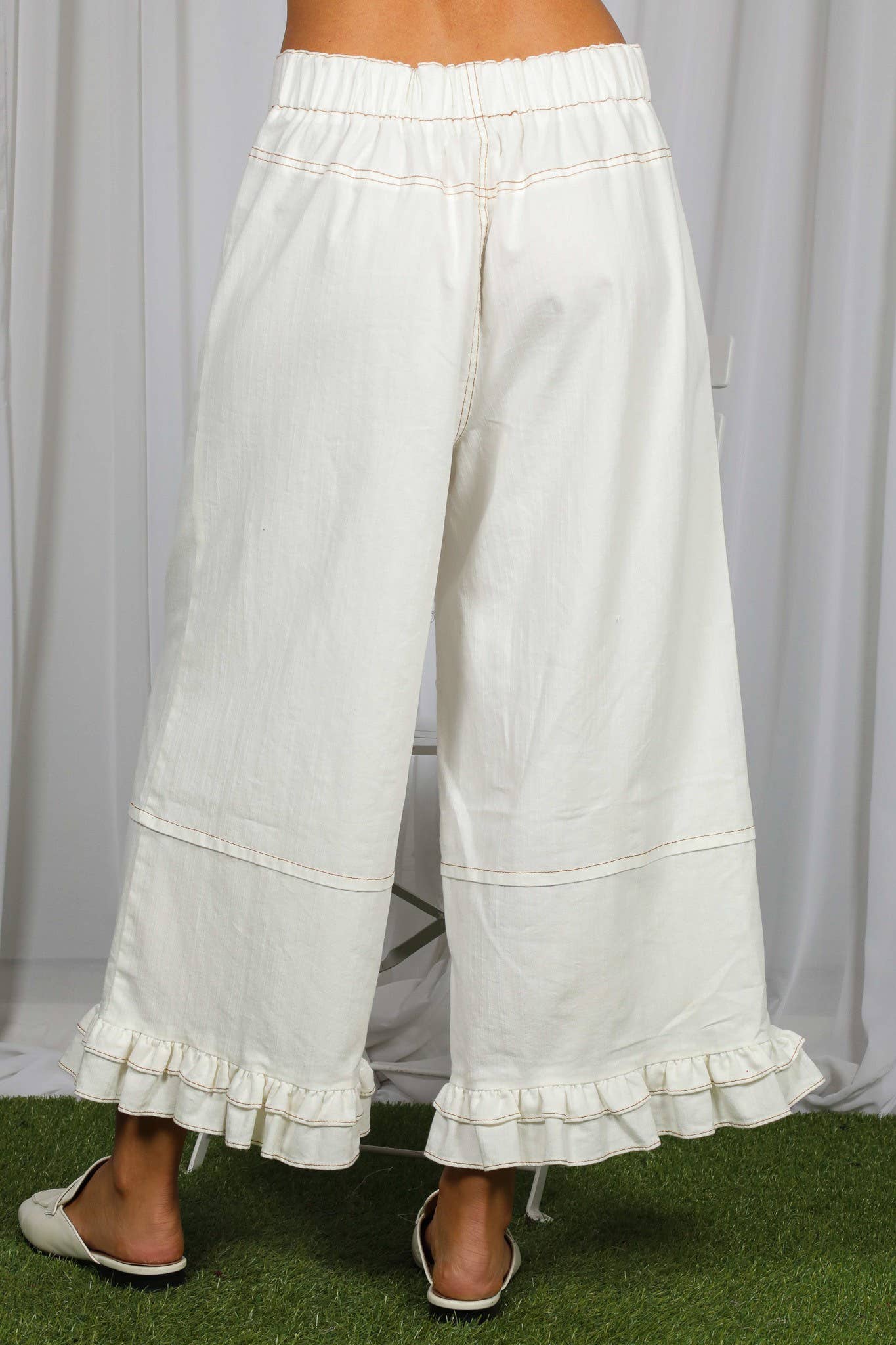 Casual Ruffle Hem Stone Wash Cropped Denim Pants