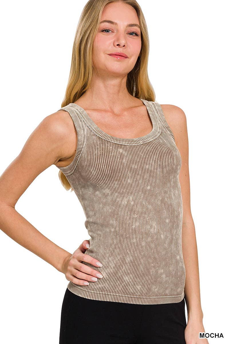 2 Way Neckline Washed Ribbed Seamless Tank Top