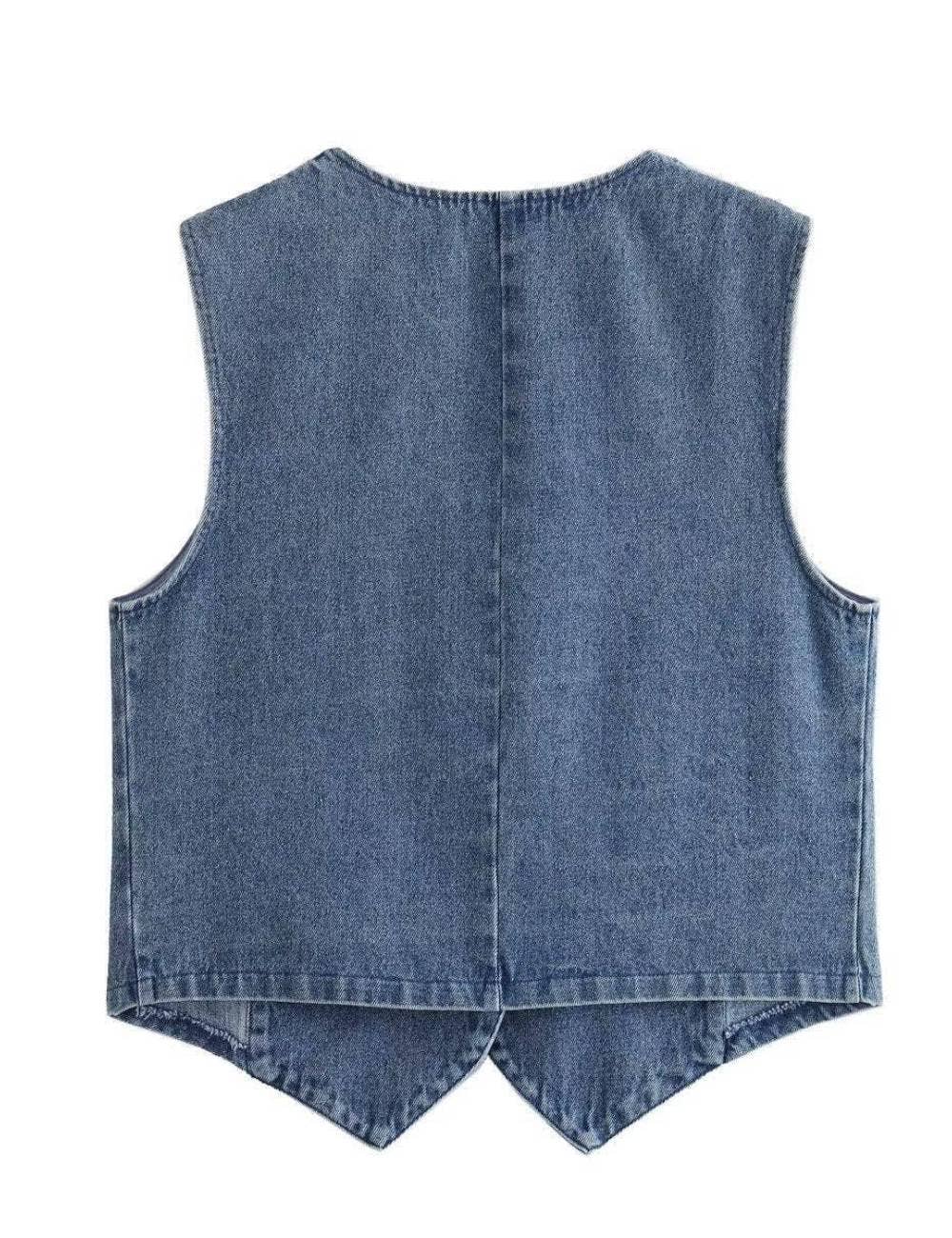 Sweetkama Denim Solid V-Neck Sleeveless Women Daily Vest
