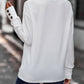 Solid V-neck Loose Long Sleeve Button Top