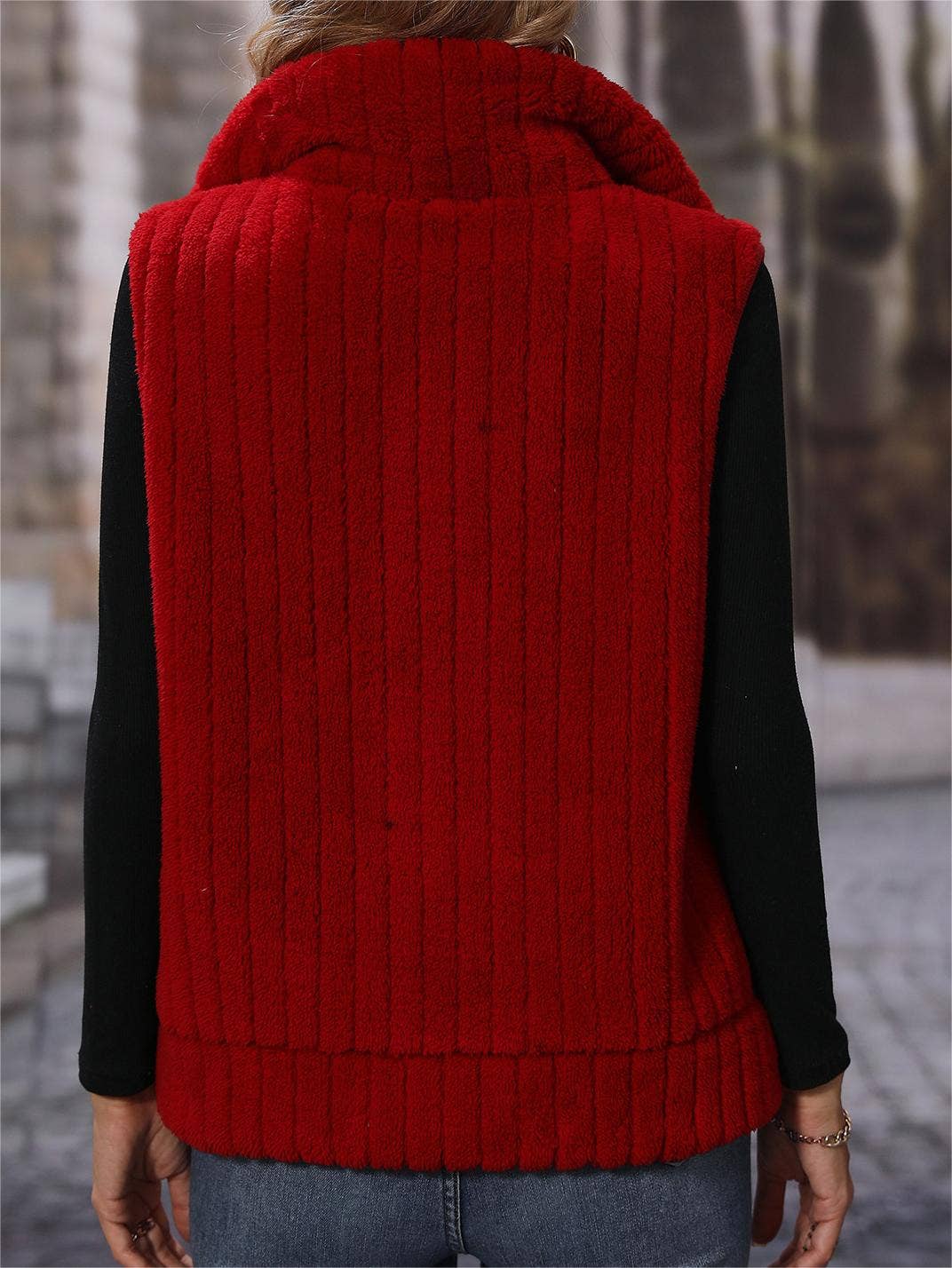 Fall warm sleeveless zip plush fleece outerwear vest