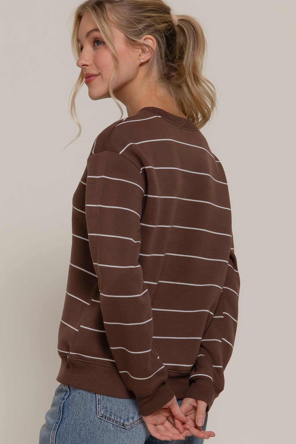 Long Sleeve Engineer Stripe Inner Fleece Sweatshirt