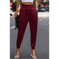 maroon Elastic High Waist Sweatpants Sporty Pocket Pants