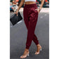 maroon Elastic High Waist Sweatpants Sporty Pocket Pants