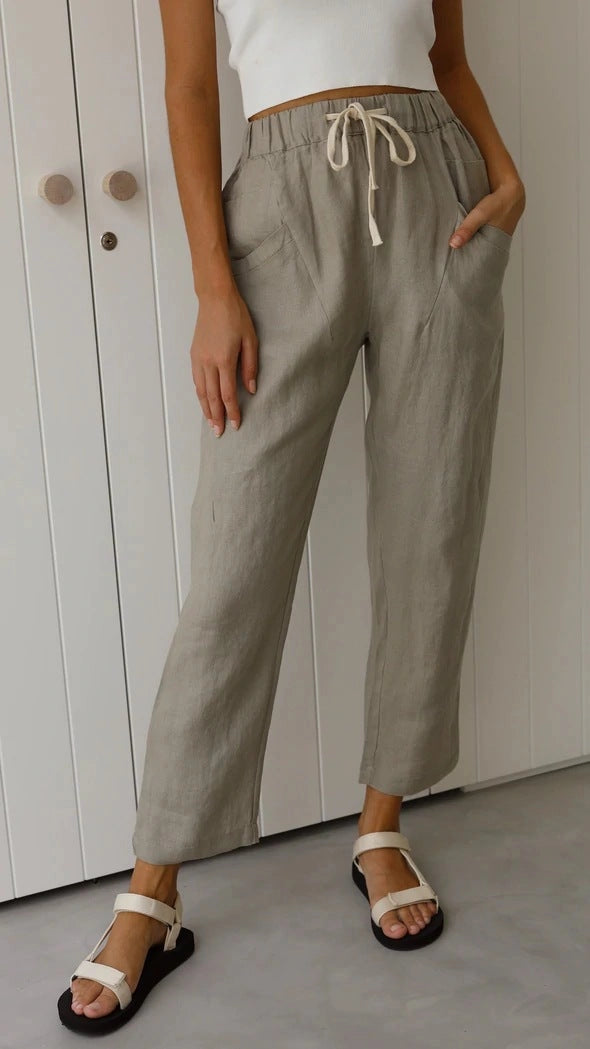 Solid Color Linen Casual Fit Ladies Pants