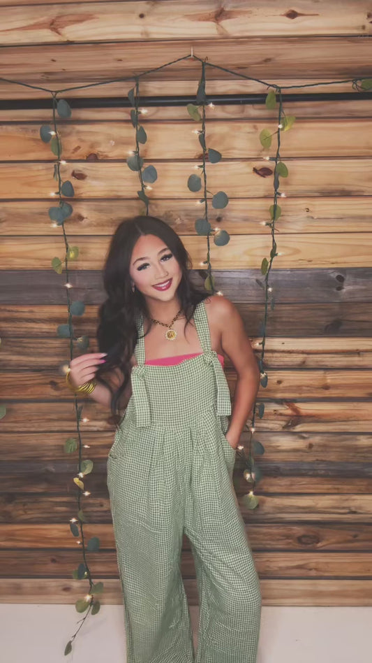 Gingham Wide Leg Loose Overall with Pockets