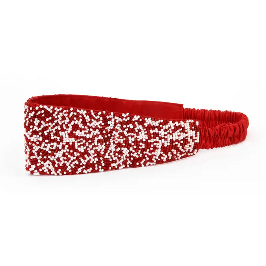 Hand Beaded Headband Game Day Red & White