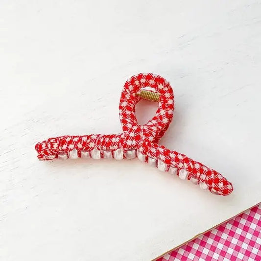 Gingham Ribbon Hair Clip - Red