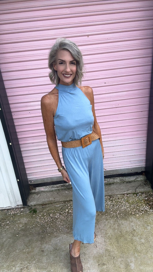 Solid Jersey Halter Midi Jumpsuit