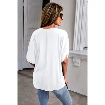 White Dolman Sleeve Loose Fit Solid Tunic Top